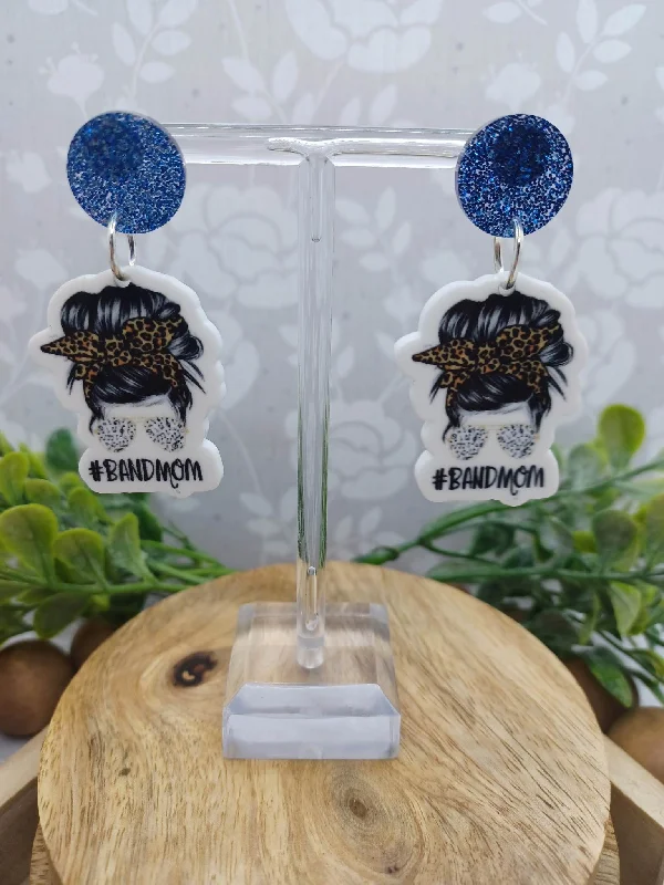 Christmas Snowfall Scene #BandMom Earrings w/ Blue Glitter