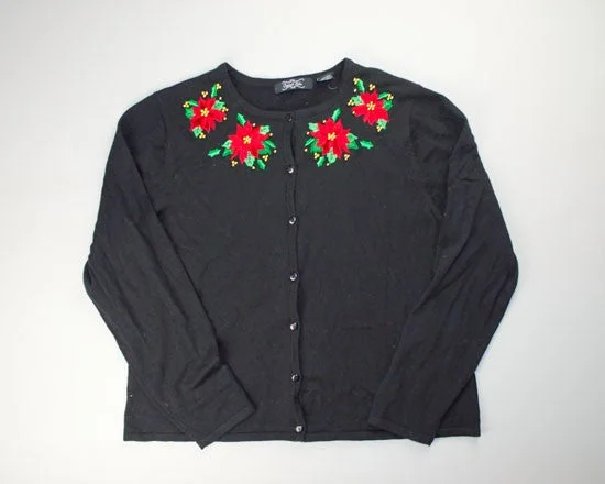 Beaded poinsettias-Small Christmas Sweater