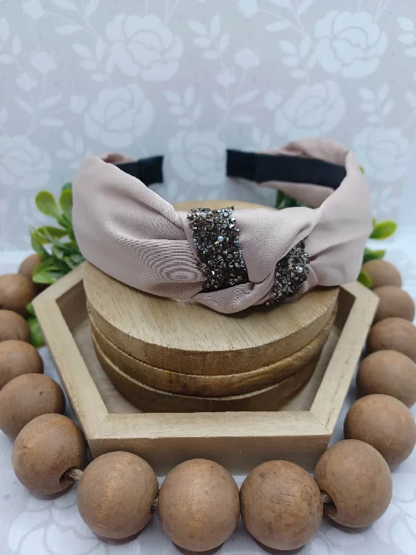 Christmas Chilly Snowfall Beige Headband w/ Druzy Crushed Stone & Pearl Accents