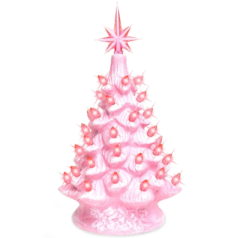 Christmas Midnight Feast 11in Pre-Lit Hand-Painted Ceramic Tabletop Christmas Tree w/ Lights
