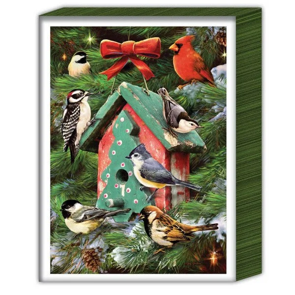 Birdhouse And Pines Boxed Christmas Cards | Set of 16