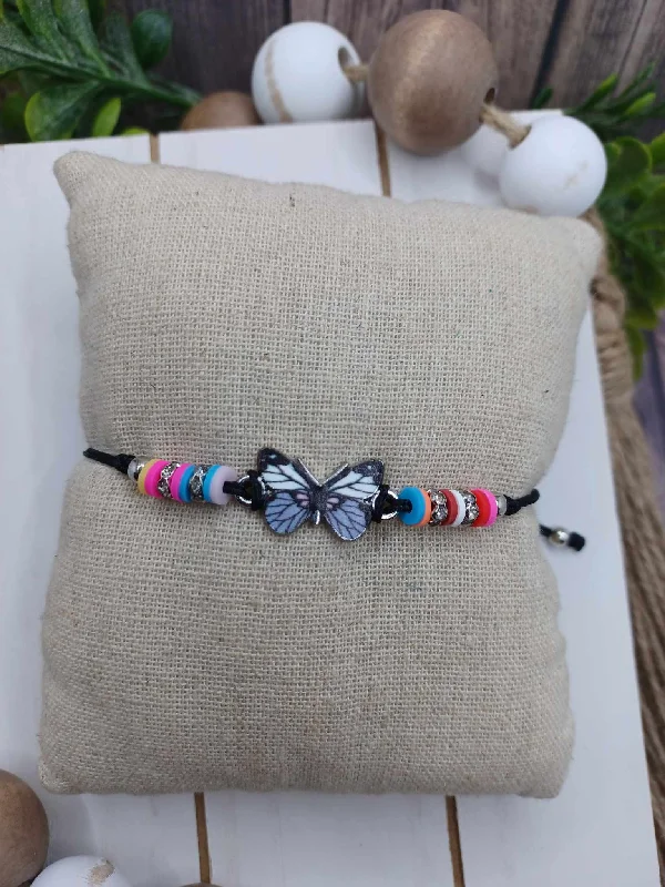 Christmas Snow Covered Streets Black Beaded Butterfly Bracelet