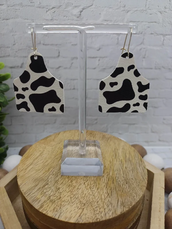 Christmas Warm Drinks Black Cow Print Earrings