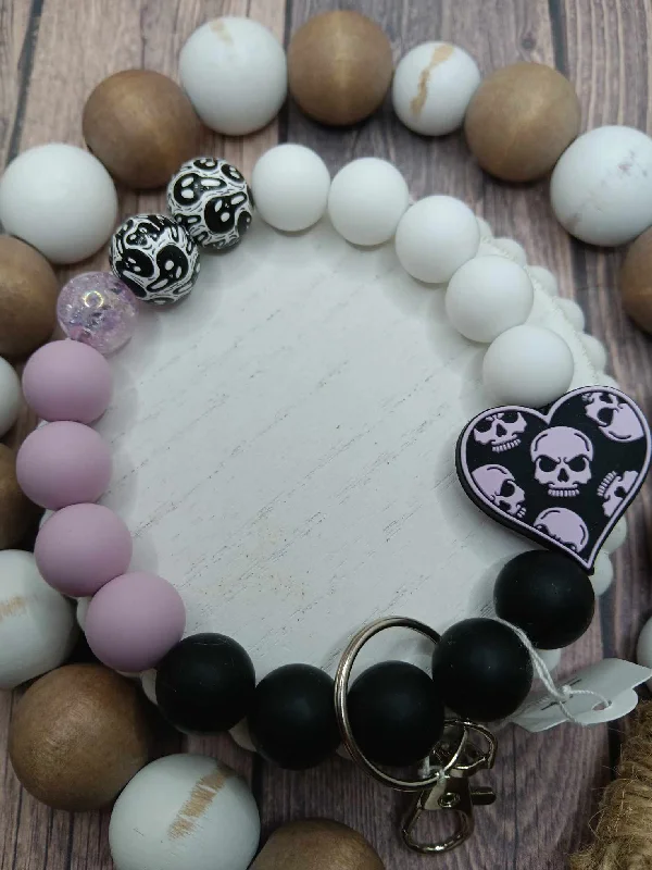 Christmas Cozy Candles Black & Purple Skeleton Beaded Wristlet