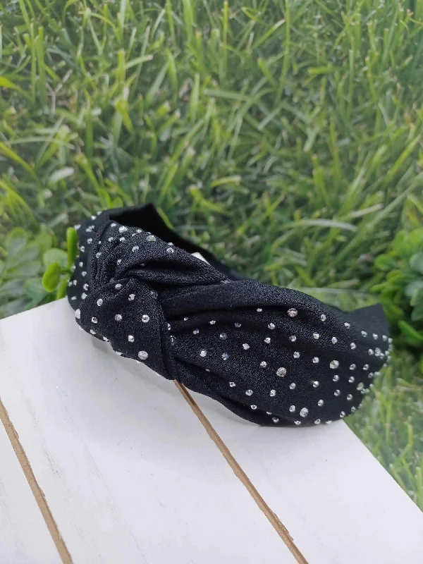 Christmas Winter Festival Black Rhinestone Top Knot Headband