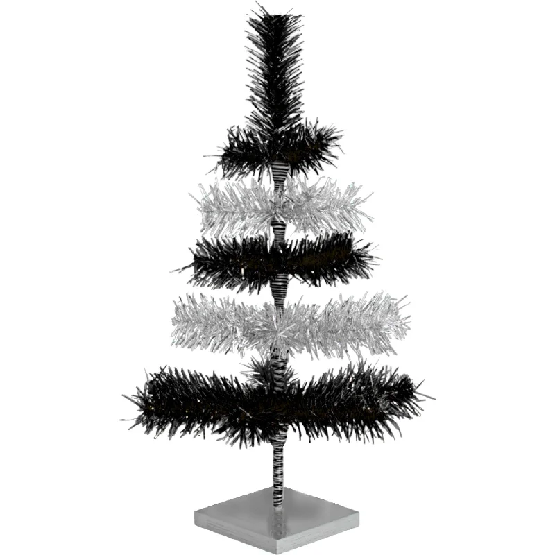 Christmas Pine Tree Farm 黑色和银色分层金属丝圣诞树