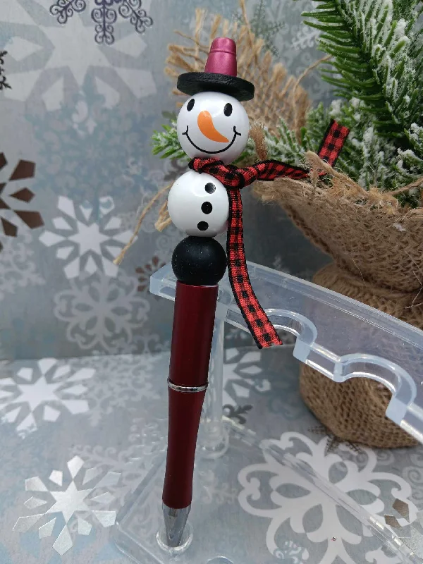 Christmas Gifting Joy Red Snowman Beaded Ink Pen