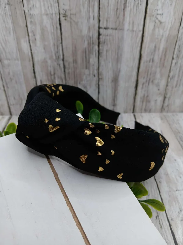 Christmas Mistletoe Magic Black Top Knot Headband - w/ Gold Circles