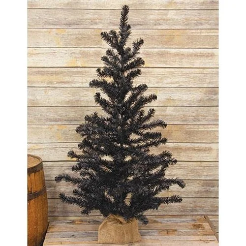 Christmas Outdoor Lights Black Tree w/Burlap Base 4ft