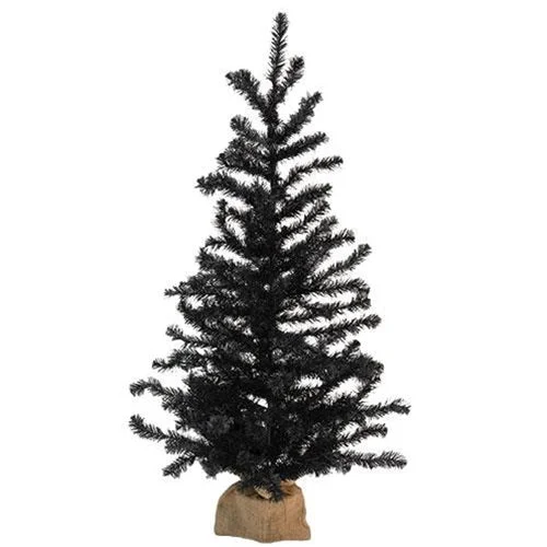 Christmas Winter Decor Black Tree w/Burlap Base 5ft