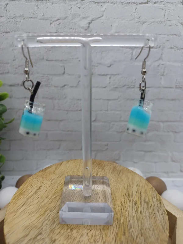 Christmas Carol Singing Blue Colored Drink Earrings