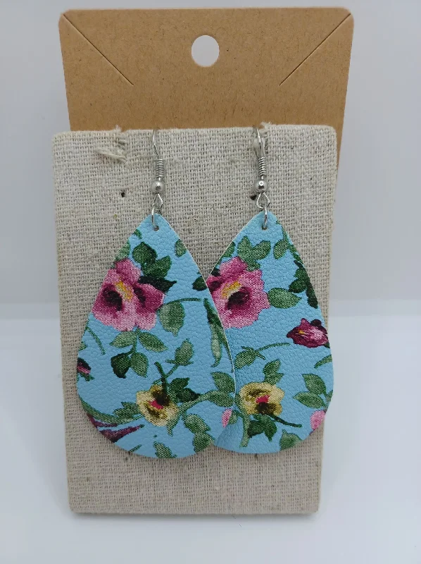 Blue Floral Print Earrings