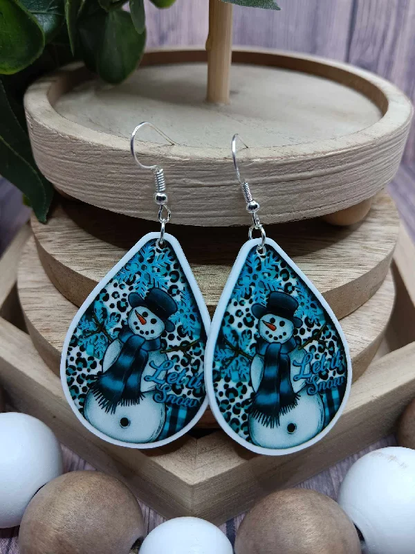 Christmas Cozy Comfort Blue Snowman Earrings