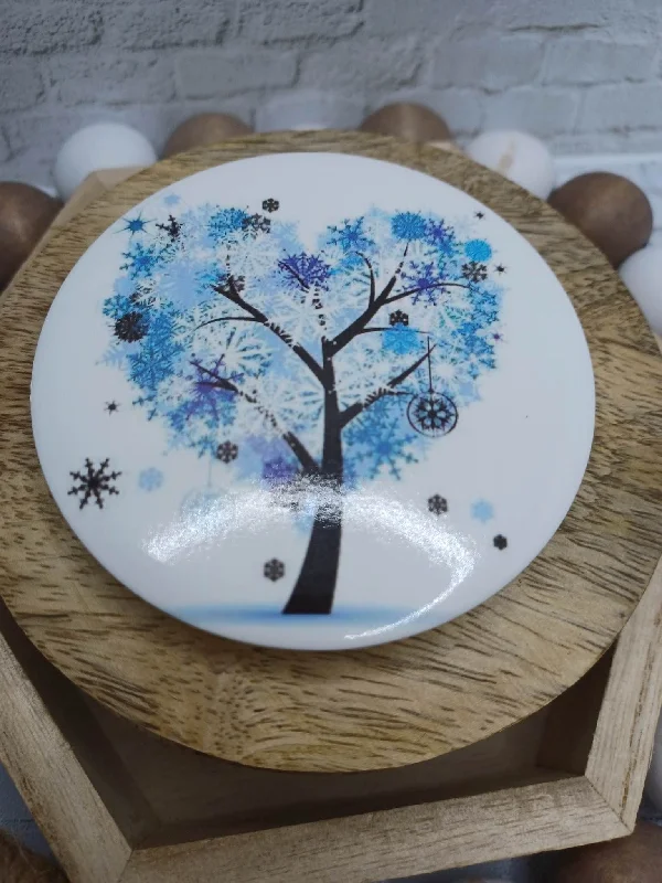Christmas Santa Workshop Blue Tree Mirror