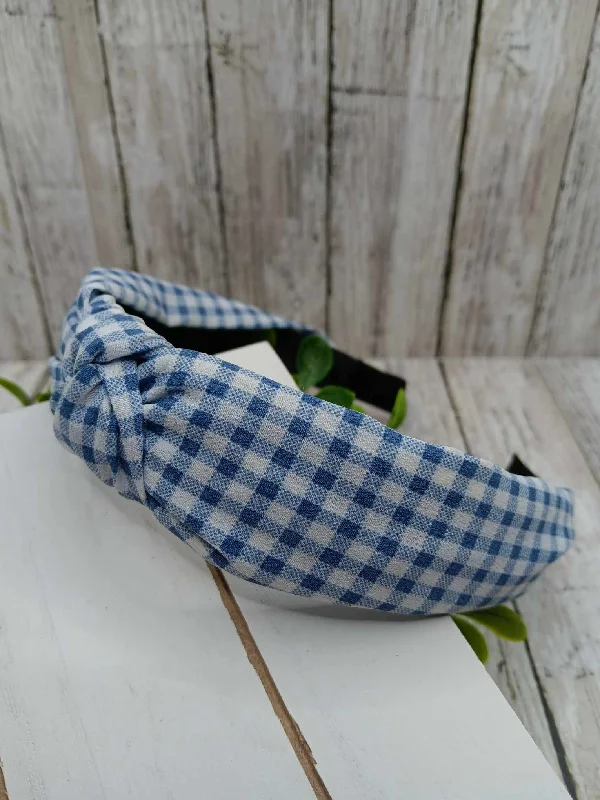 Christmas Cozy Fireplace Blue & White Flannel Top Knot Headband