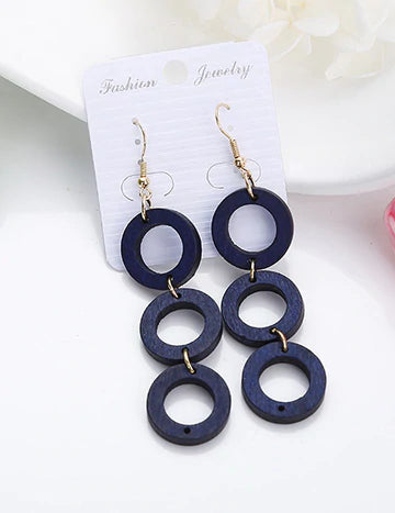 Blue Wooden Circles Earrings