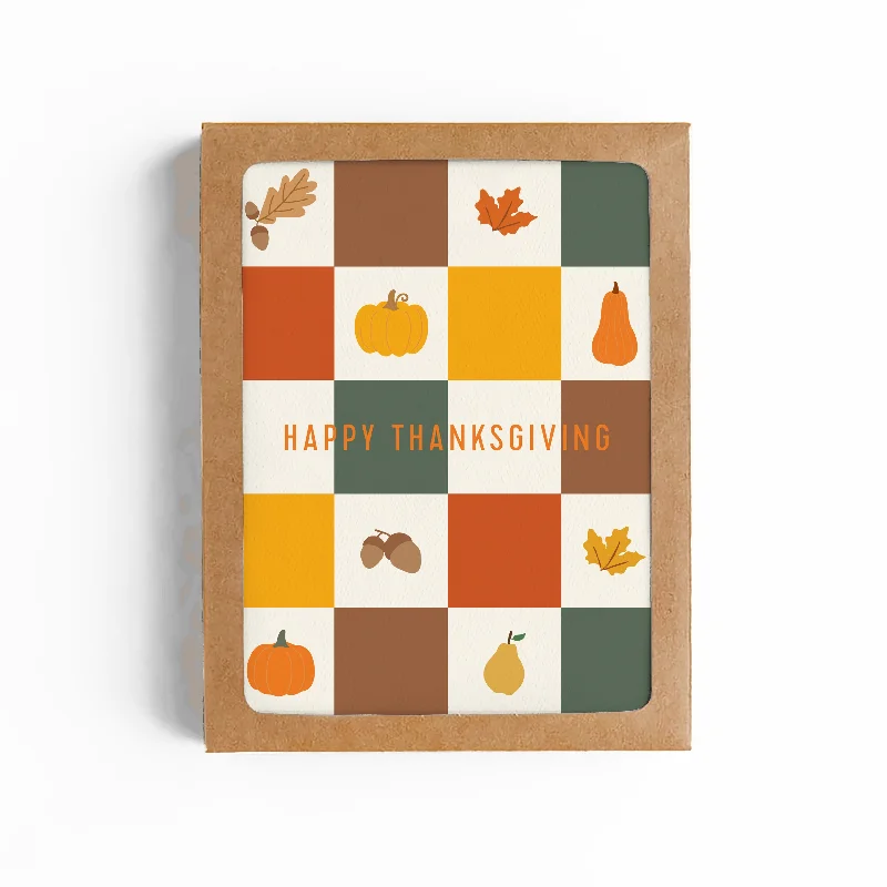Christmas Outdoor Lights Happy Thanksgiving Fall Checkerboard Card-Boxed Set of 6