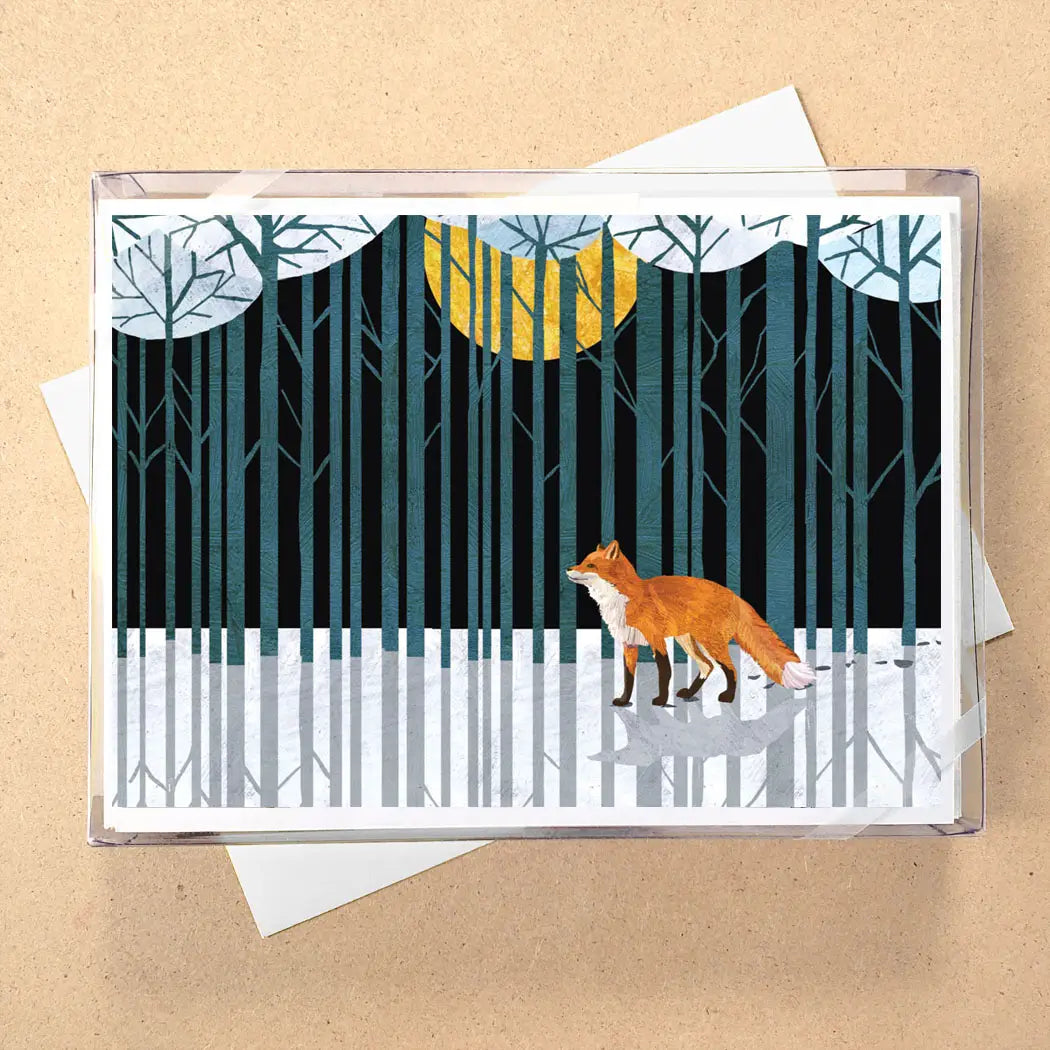 Christmas Warm Drinks Boxed Holiday Cards - Fox in Forest