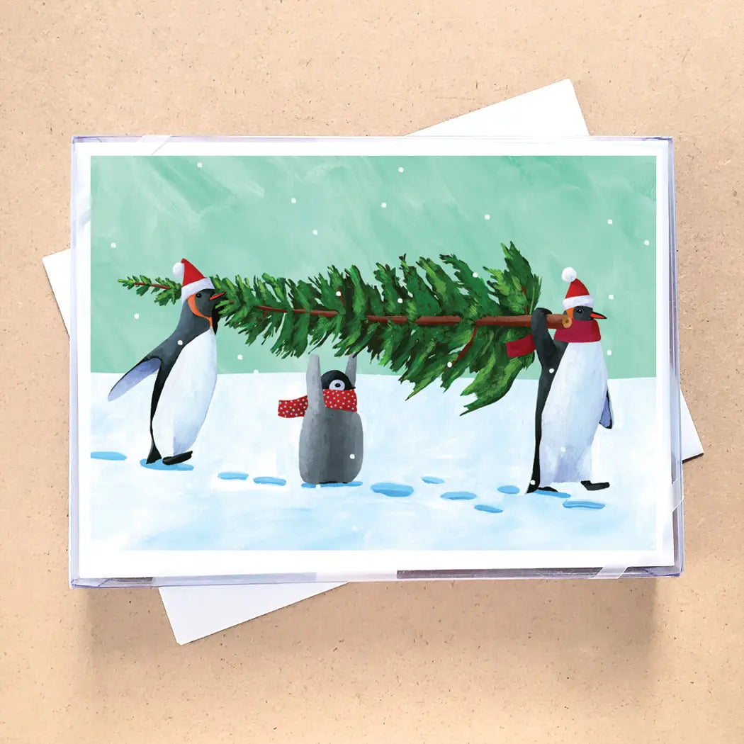 Christmas Green Wreath Boxed Holiday Cards - Penguin Tree