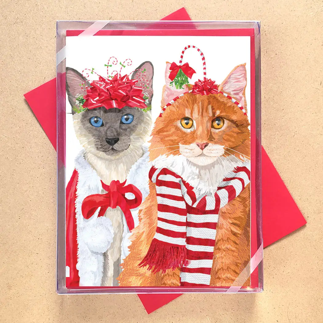 Christmas Carol Singing Boxed Holiday Cards - Two Cats