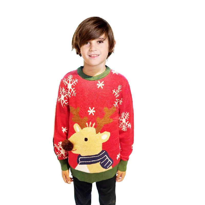 Christmas Holiday Candlelight Boy Reindeer Sweater With a Pompom