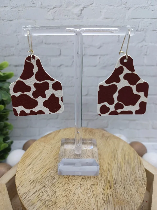 Christmas Wooden Decor Brown Cow Print Earrings