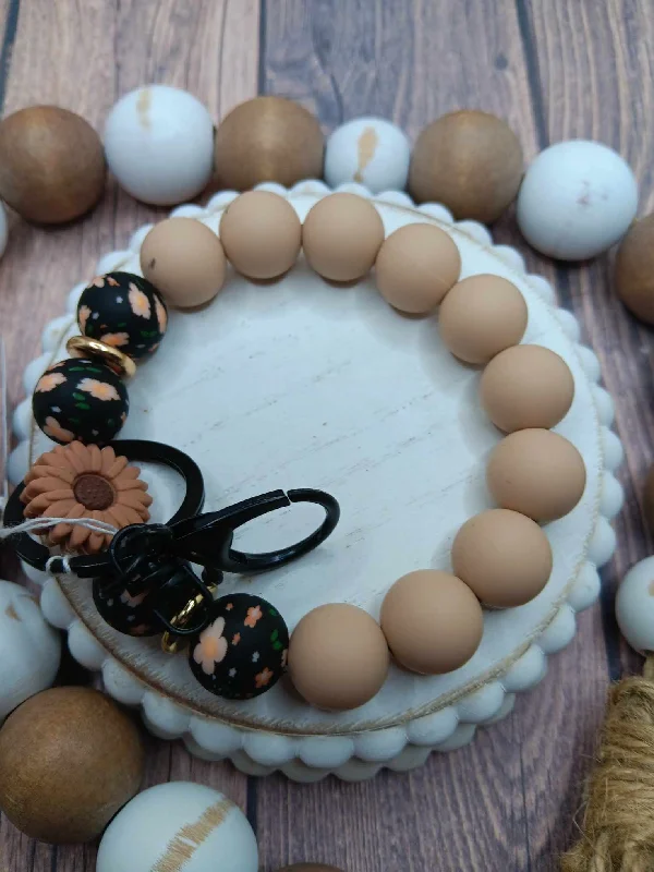 Christmas Twinkling Lights Brown & Floral Themed Beaded Wristlet