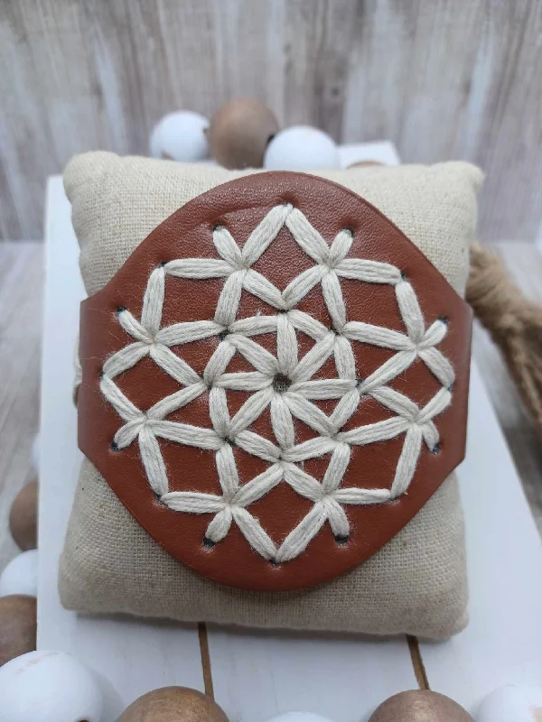 Christmas Snowfall Bliss Brown Leather Style Bracelet w/ Woven/Stitched Detail