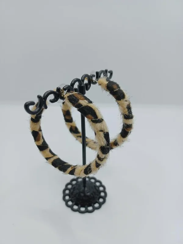 Brown Leopard Faux Fur Hoop Earrings