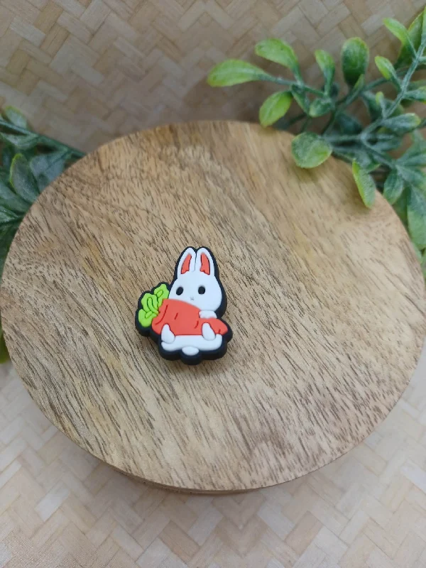 Christmas White Wonderland Bunny Holding a Carrot Shoe Charm Accessory