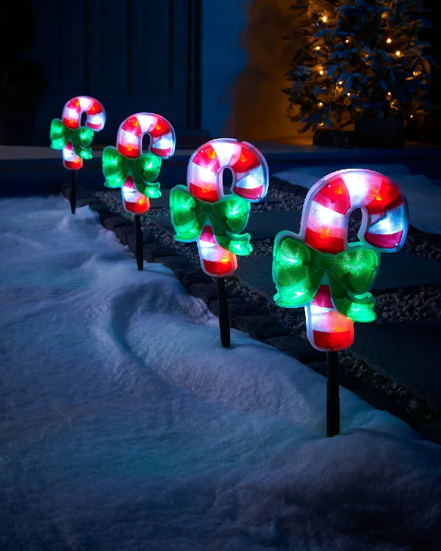 Set of 4 Pre-Lit Candy Cane Pathway Lights, 24 cm