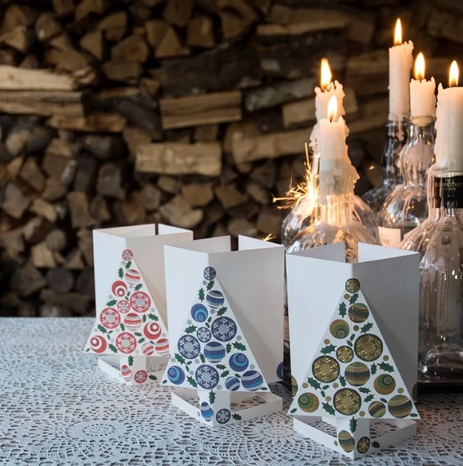 Card + Candle Holder - Christmas Tree Red Pop-Up Lantern