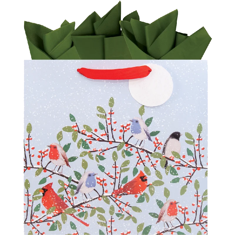 Christmas Winter Wonderland Decor Large Cardinals and Songbirds Christmas Gift Bag