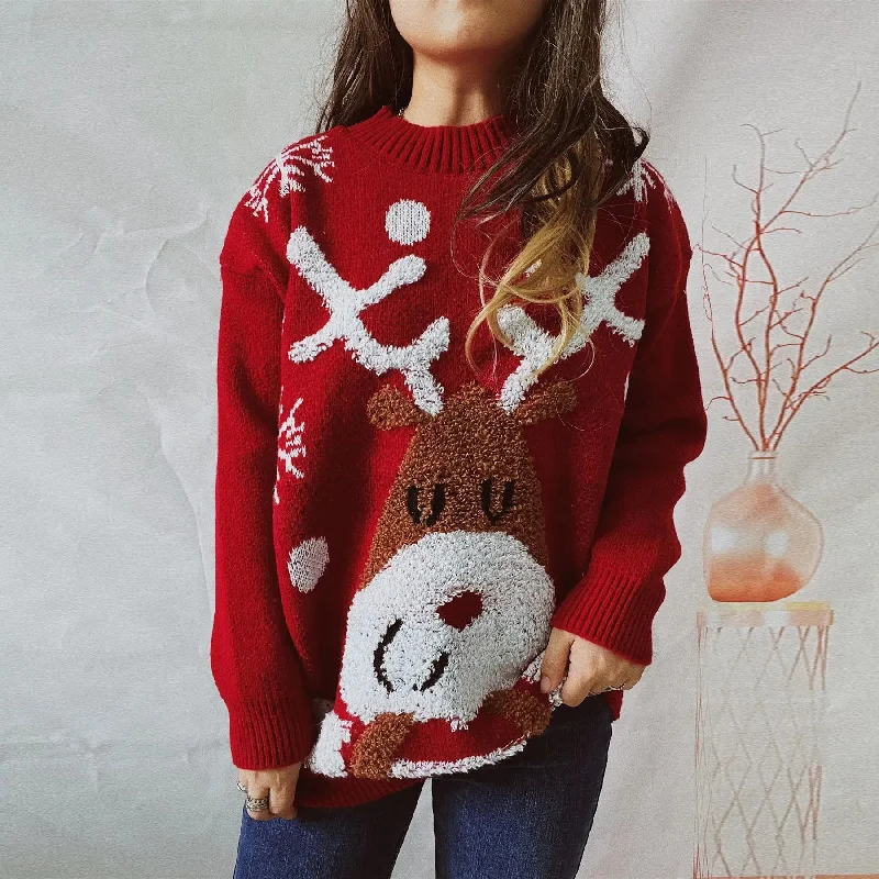 Christmas Snowfall Scene Casual Thickened Raglan Sleeve Elk Christmas Tree Sweater