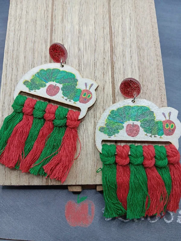 Christmas Glittery Decor Caterpillar Themed Teacher Earrings