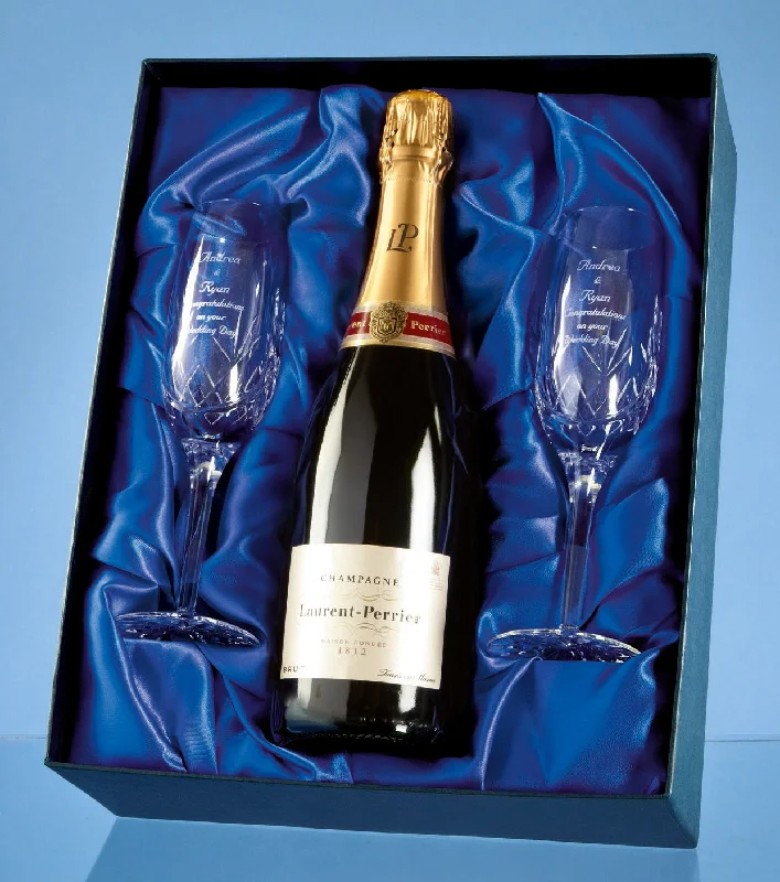 Christmas Evergreen Decorations Champagne & Crystal Flutes in Presentation Box