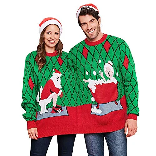 Christmas Joyful Vibes CHARMMA Crew Neck Long Sleeve Two Person Knit Pullover Ugly Christmas Sweater (Green, One Size)