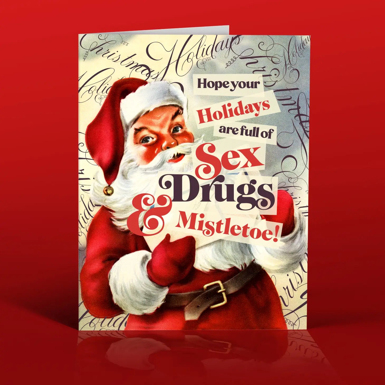 Christmas Midnight Feast Cheeky Santa Holiday Card