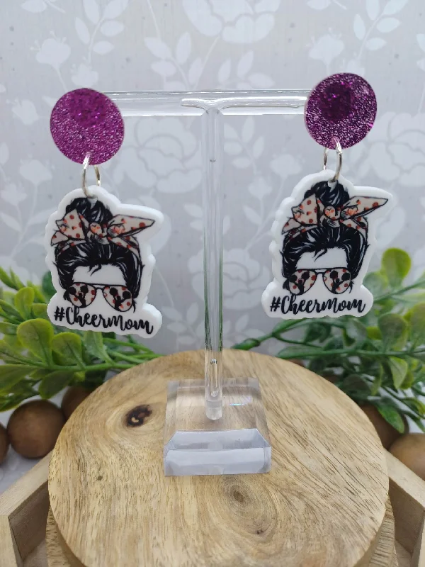 Christmas Winter Joy #CheerMom Earrings w/ Pink Glitter
