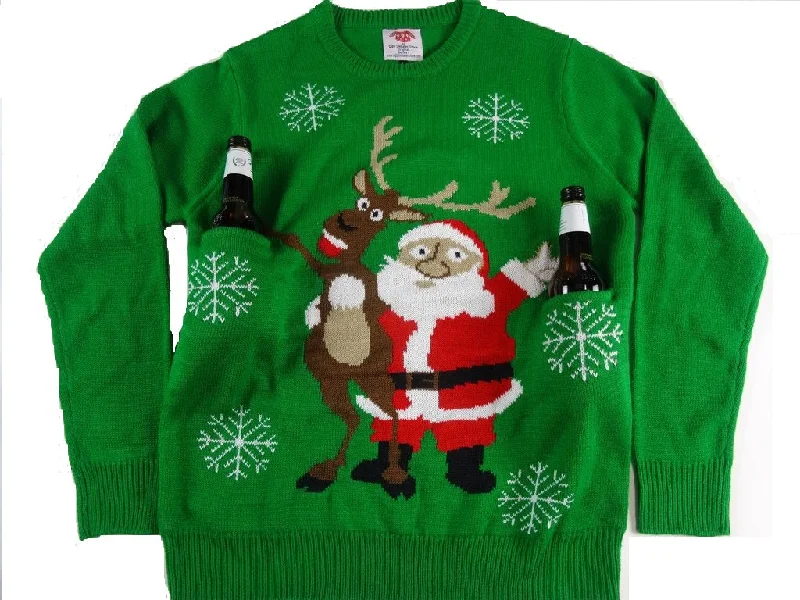 Christmas Glittering Stars Cheers Santa Reindeer Beer Holder Christmas Sweater
