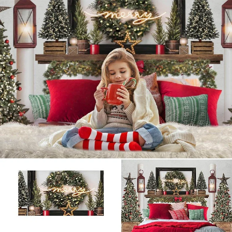Christmas Cozy Weather Christmas Bedroom Photography Backdrop