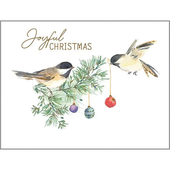 Christmas card - Chickadee and Ornaments