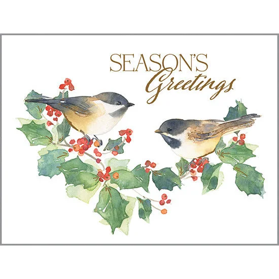 Christmas card - Holly Chickadee