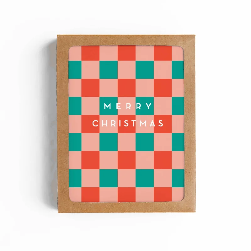 MERRY CHRISTMAS CHECKERBOARD Greeting Cards Boxed Set