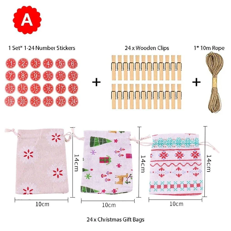 Christmas Twinkling Decorations Christmas Advent Calendar Linen Bags - 24 Hanging Gift Pouches Christmas Twinkling Decorations Christmas Advent Calendar Linen Bags - 24 Hanging Gift Pouches