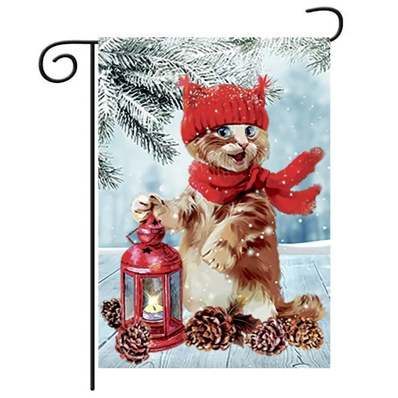 Christmas Holiday Festivities Christmas Garden Flag – Winter Lantern & Cat Design for Outdoor Decor