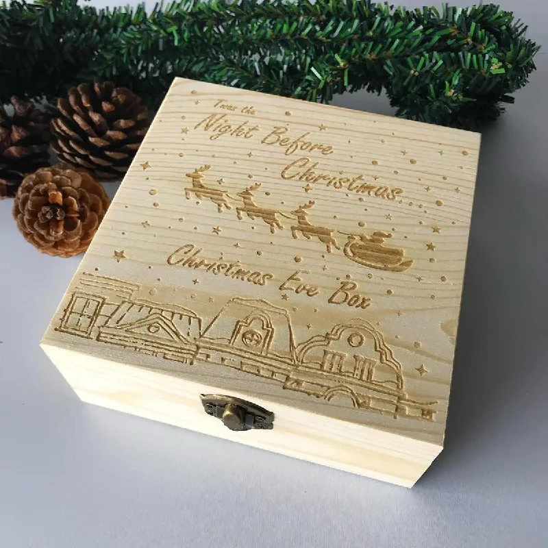 Christmas Reindeer Sleigh "Christmas Eve Box Engraved Wooden Decoration – Holiday Gift Storage Box | Christmas Trees USA" Christmas Reindeer Sleigh "Christmas Eve Box Engraved Wooden Decoration – Holiday Gift Storage Box | Christmas Trees USA"