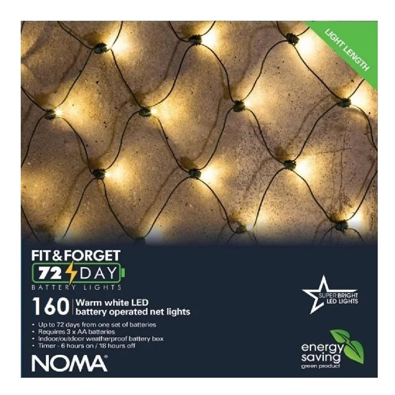 Christmas Net Lights 160 Warm White LED - Battery Operated