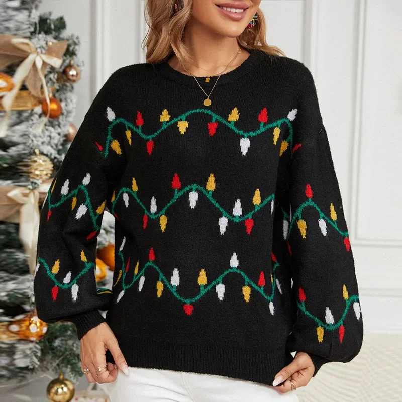 Christmas Ornament Collection Christmas Party Knitted Loose Sweater - Casual Streetwear Jacquard Sweet Design Christmas Ornament Collection Christmas Party Knitted Loose Sweater - Casual Streetwear Jacquard Sweet Design