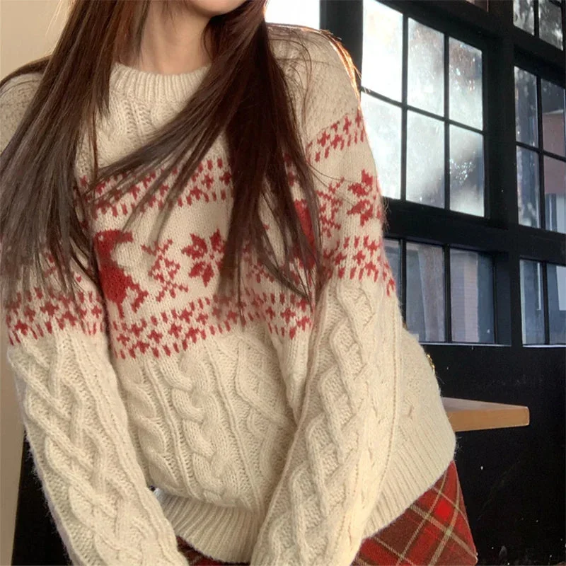 Christmas Joyful Laughter Christmas Round Neck Knitted Sweater - Lazy Style Fashion for Autumn/Winter Christmas Joyful Laughter Christmas Round Neck Knitted Sweater - Lazy Style Fashion for Autumn/Winter